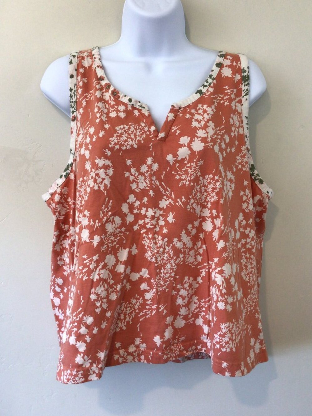 pact Peach Floral Print Organic Cotton Tank Top Shirt Size L